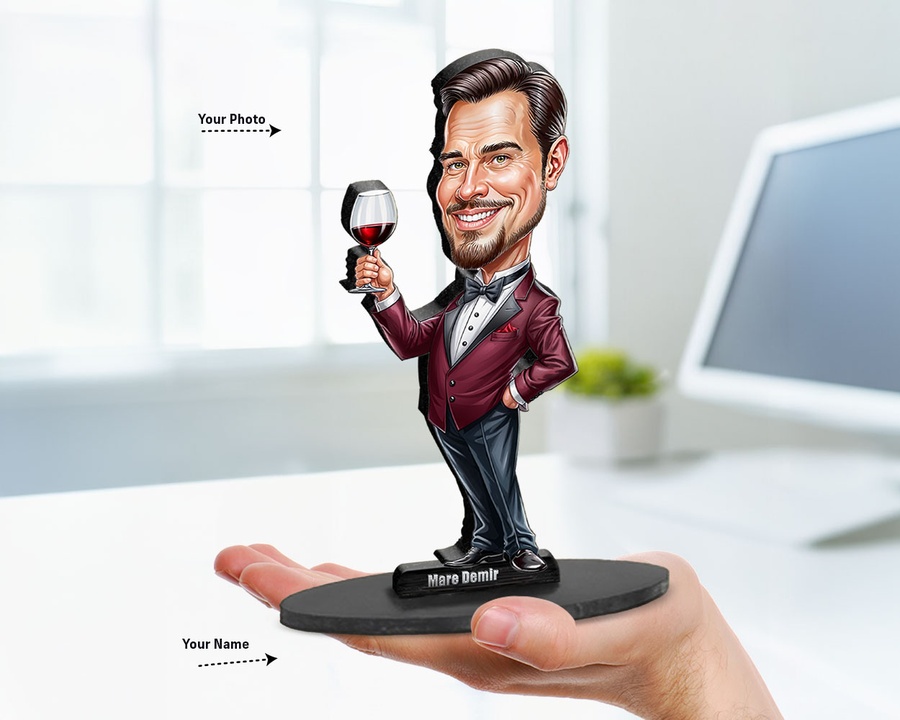 Sommelier figurine — custom personalized Business gift, premium wood 8 inches