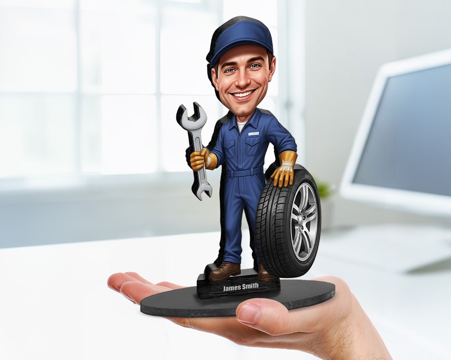 Car Mechanic figurine — custom personalized Business gift, premium wood 8 inches