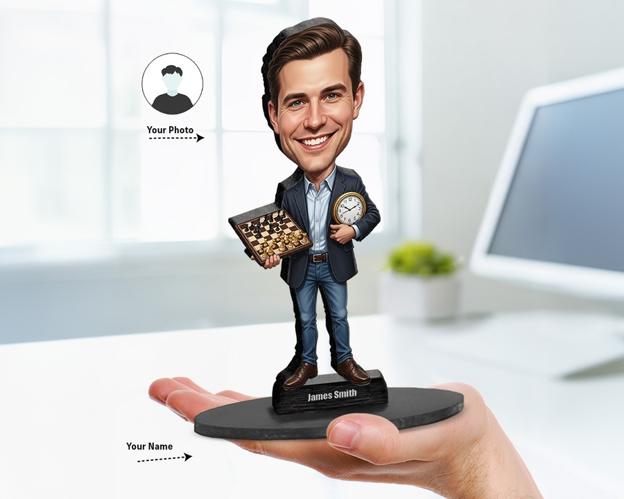 Chess Instructor figurine — custom personalized Business gift, premium wood 8 inches