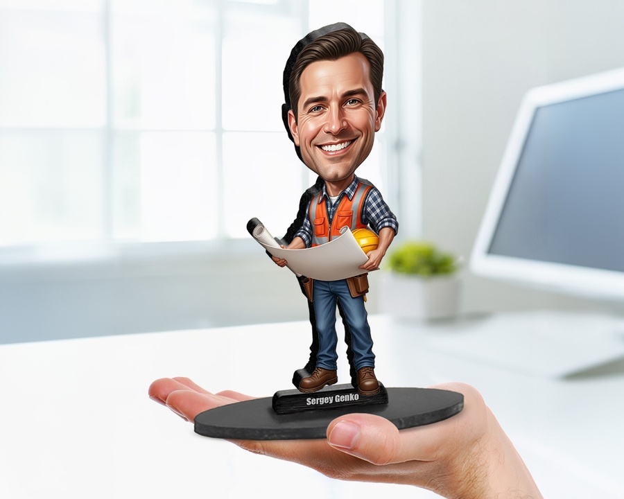 Construction Manager figurine — custom personalized Business gift, premium wood 8 inches