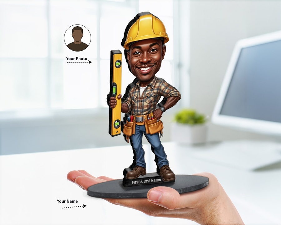 Construction Worker — Safety Gear figurine — custom personalized Business gift, premium wood 8 inches