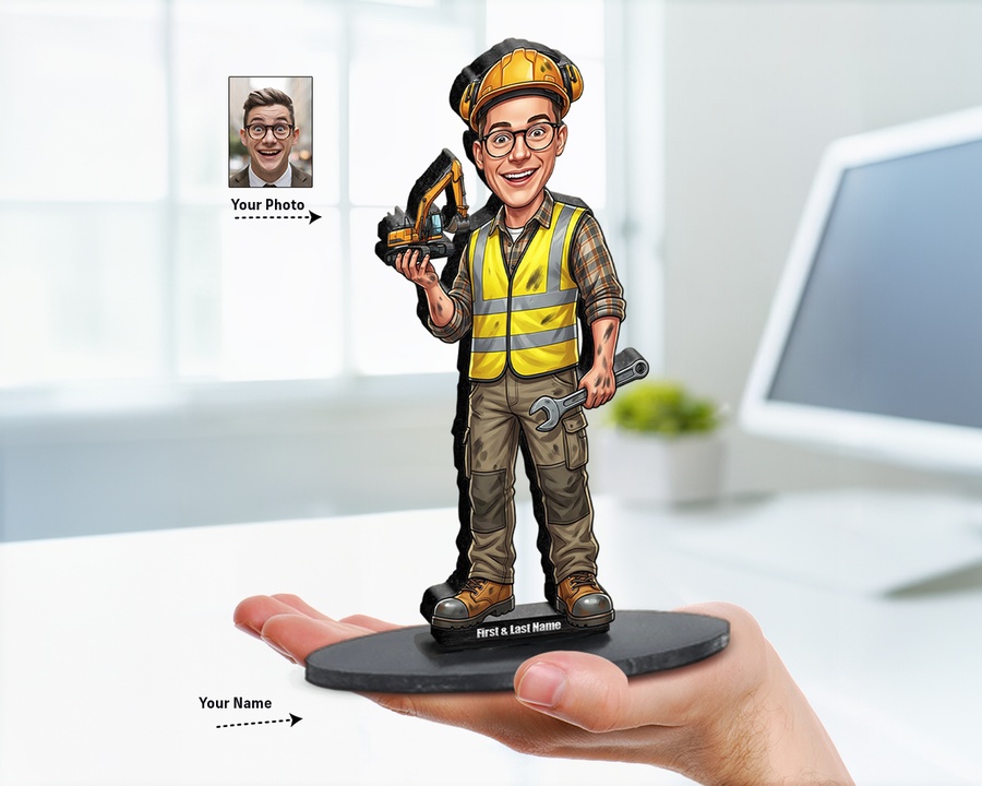 Excavator Operator figurine — custom personalized Business gift, premium wood 8 inches