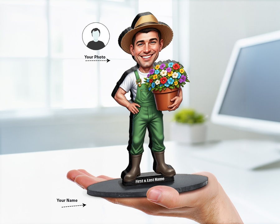 Gardener figurine — custom personalized Business gift, premium wood 8 inches