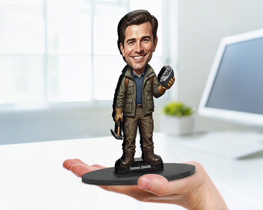 Geologist with Rock Hammer figurine — custom Business gift