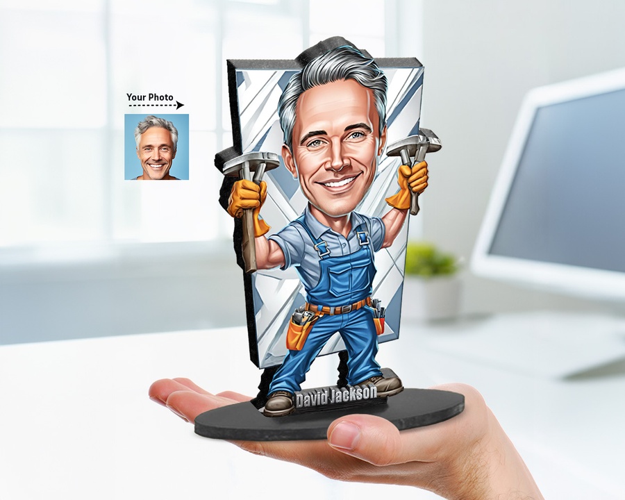 Glass Installer with Panel figurine — custom personalized Business gift, premium wood 8 inches
