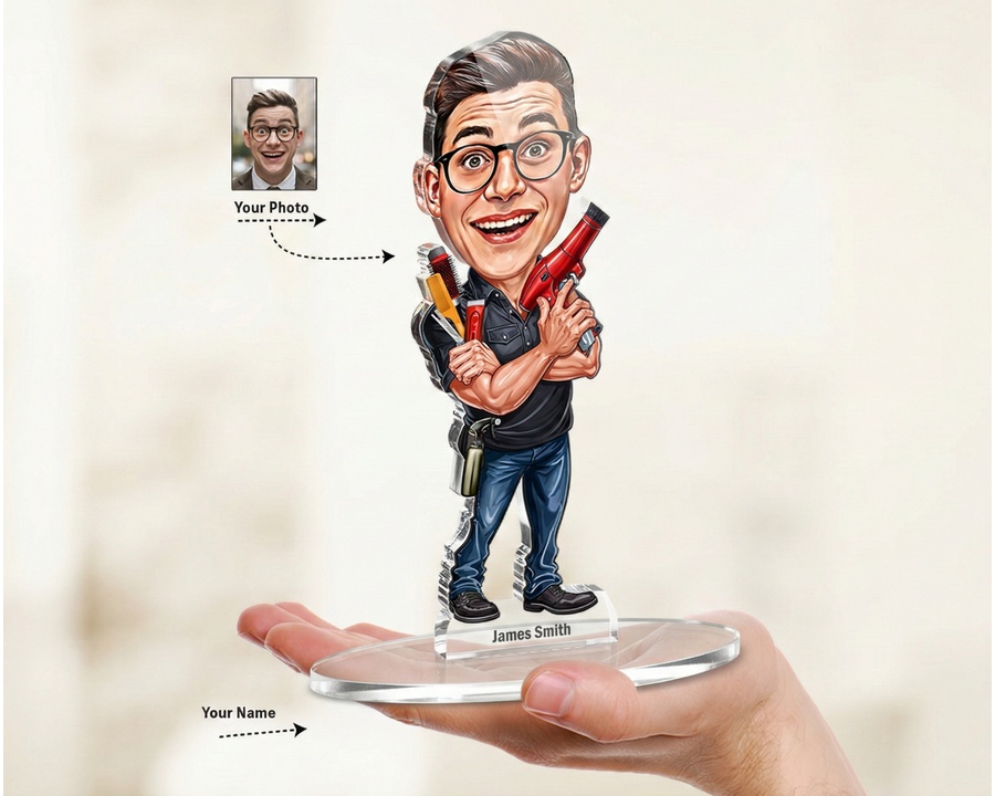 Hairdresser — Acrylic Stand figurine — custom personalized Business gift, premium wood 8 inches