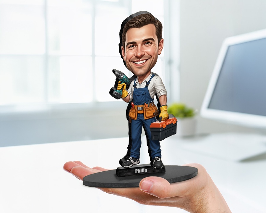 Handyman figurine — custom personalized Business gift, premium wood 8 inches