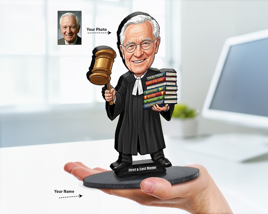 Judge with Law Books figurine — custom personalized Business gift, premium wood 8 inches