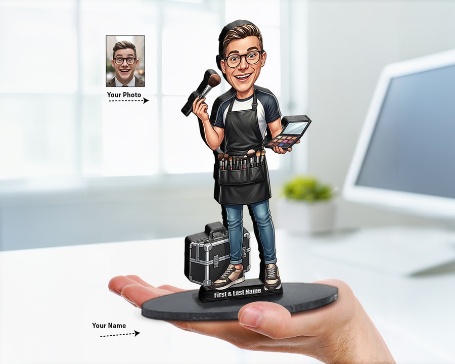 Makeup Artist — Dark Skin figurine — custom personalized Business gift, premium wood 8 inches