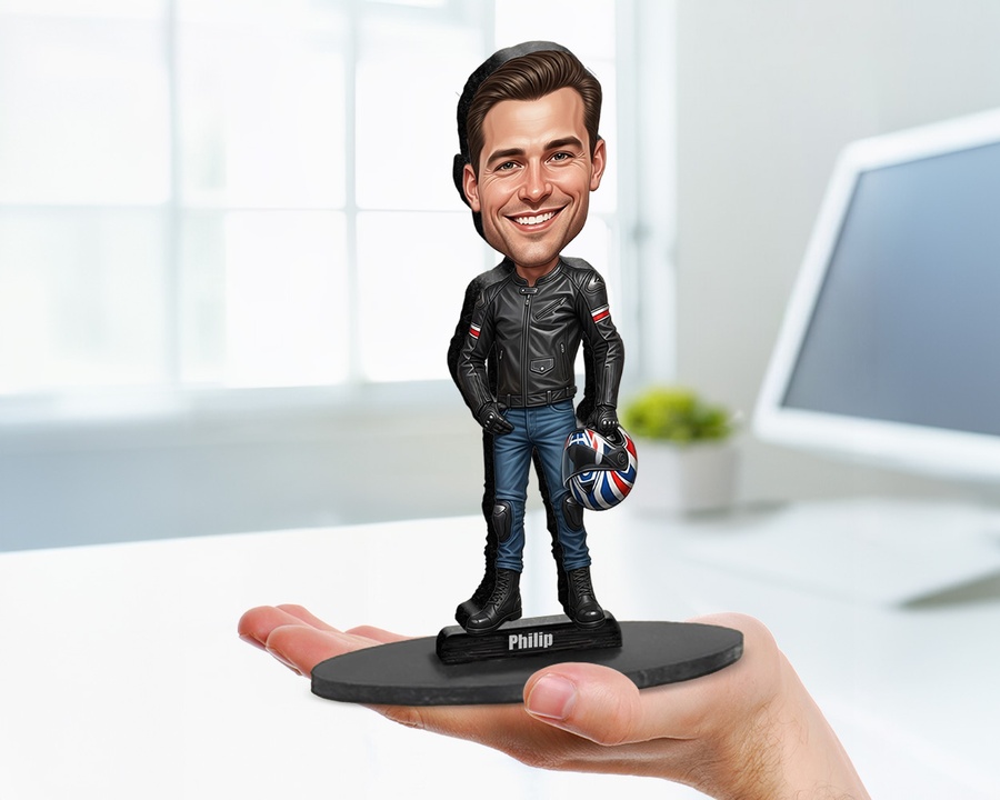 Male Motorcyclist figurine — custom Business gift