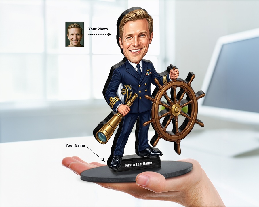 Ship Captain figurine — custom personalized Business gift, premium wood 8 inches