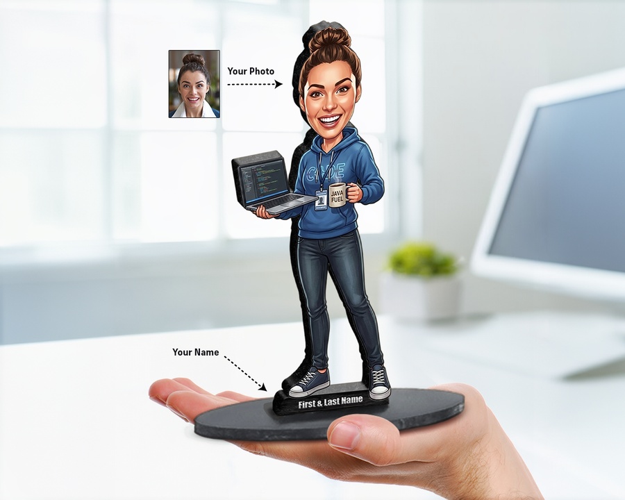 Software Developer at Laptop figurine — custom personalized Business gift, premium wood 8 inches