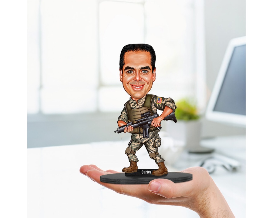 Army Soldier figurine — custom personalized Business gift, premium wood 8 inches