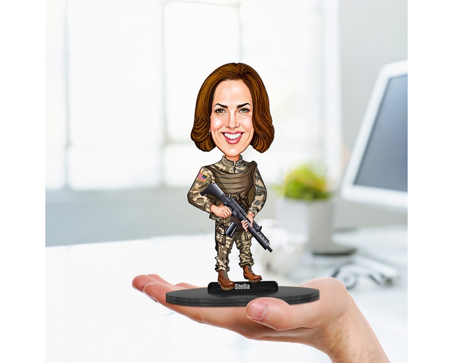 Army Soldier — Full Gear figurine — custom personalized Business gift, premium wood 8 inches