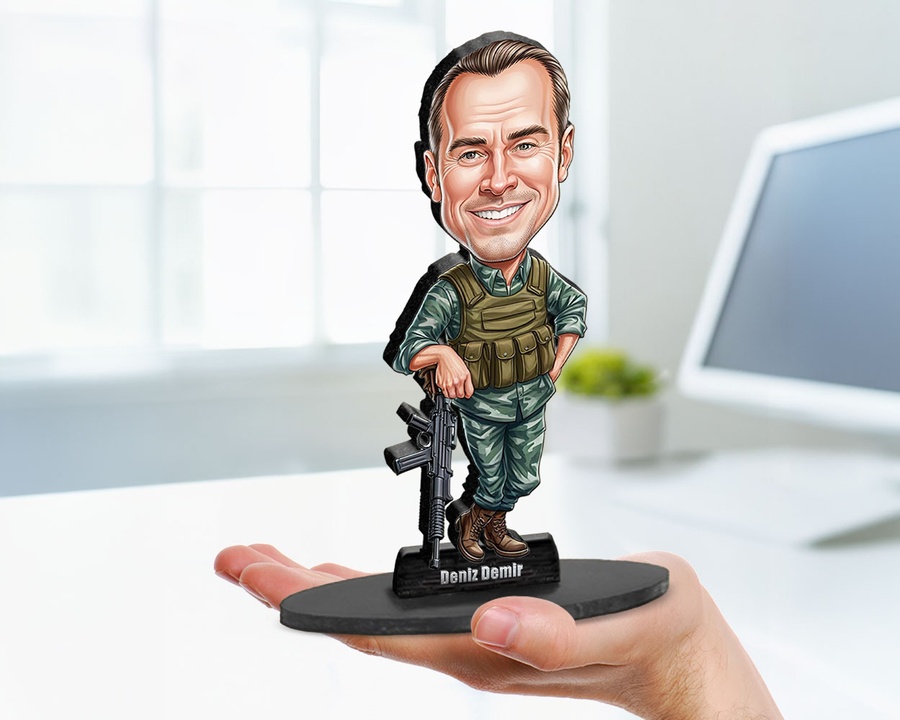 Army Soldier with Flag figurine — custom personalized Business gift, premium wood 8 inches
