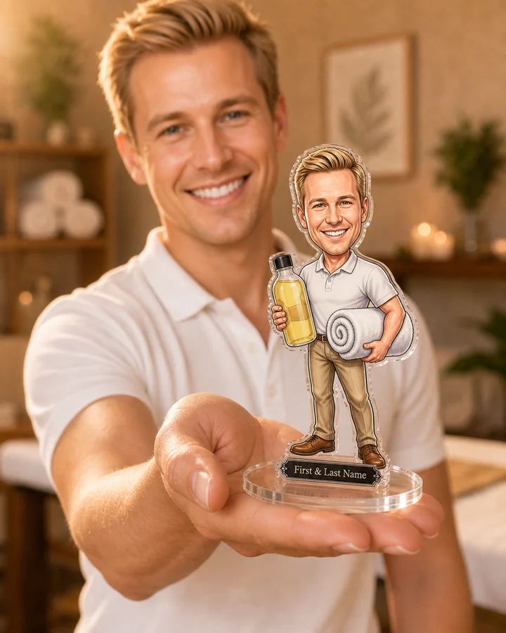Spa Therapist (Male) figurine — custom personalized Business gift, premium wood 8 inches