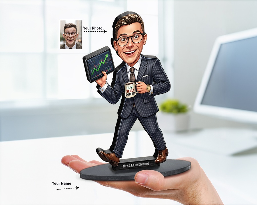 Stock Trader figurine — custom personalized Business gift, premium wood 8 inches