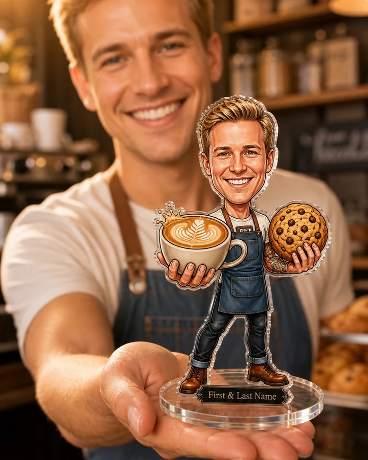 Barista (Male) figurine — custom personalized Culinary gift, premium wood 8 inches