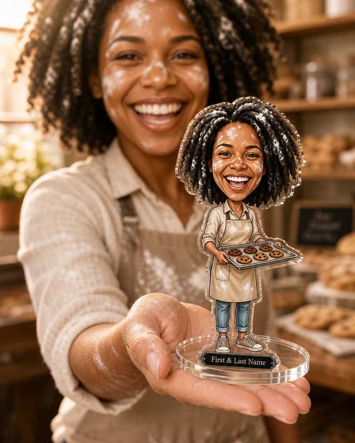 Cookie Baker (Female) figurine — custom personalized Culinary gift, premium wood 8 inches