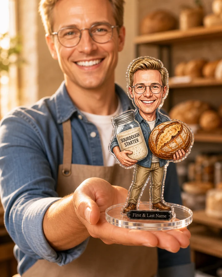 Sourdough Baker (Male) figurine — custom personalized Culinary gift, premium wood 8 inches