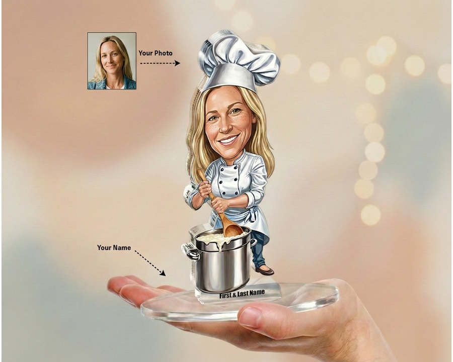 Chef Cooking Pot figurine — custom personalized Culinary gift, premium wood 8 inches