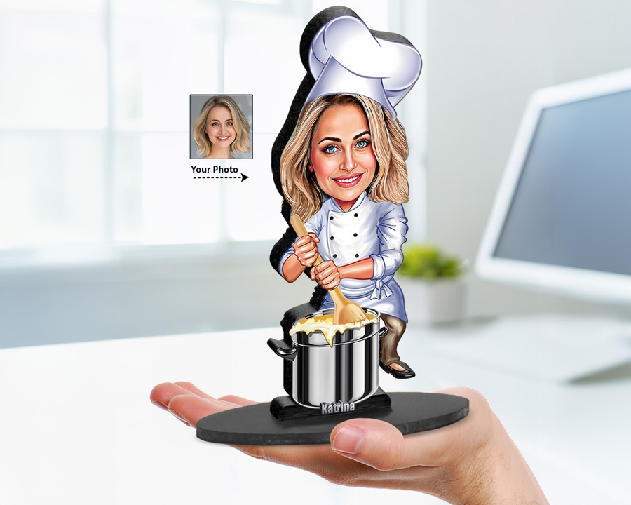 Chef Cooking Pot figurine — custom personalized Culinary gift, premium wood 8 inches