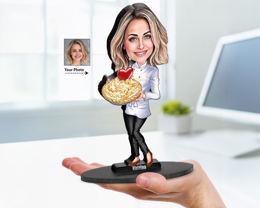 Chef Pie figurine — custom personalized Culinary gift, premium wood 8 inches