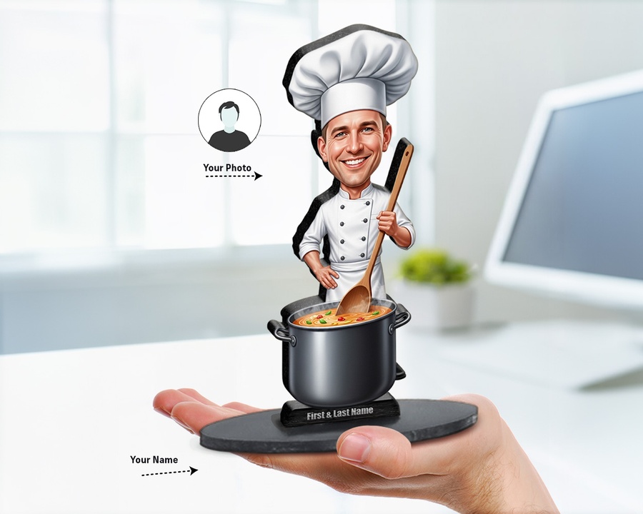 Chef Black Pot figurine — custom personalized Culinary gift, premium wood 8 inches