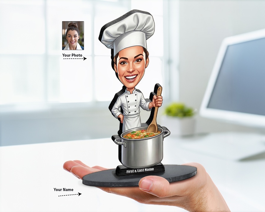 Chef Cooking Pot figurine — custom personalized Culinary gift, premium wood 8 inches