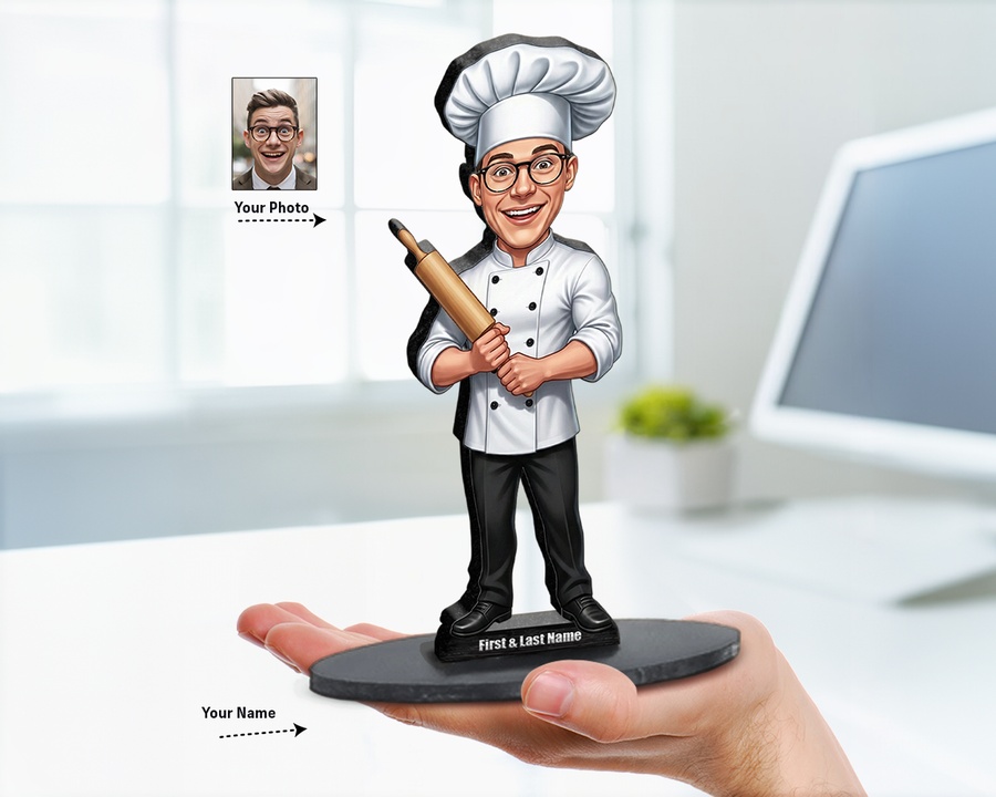 Chef Cooking Pot figurine — custom personalized Culinary gift, premium wood 8 inches