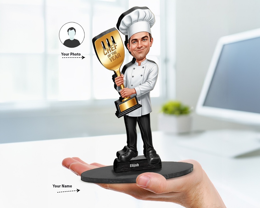 Chef Restaurant Cook figurine — custom personalized Culinary gift, premium wood 8 inches