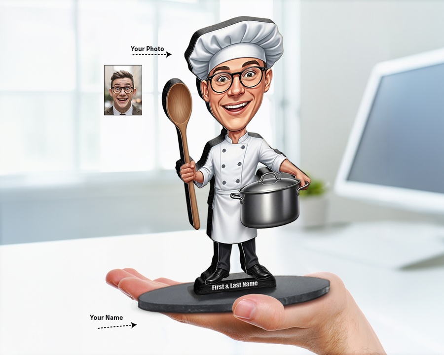 Chef Soup Pot figurine — custom personalized Culinary gift, premium wood 8 inches