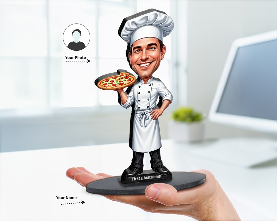 Pizza Chef figurine — custom personalized Culinary gift, premium wood 8 inches