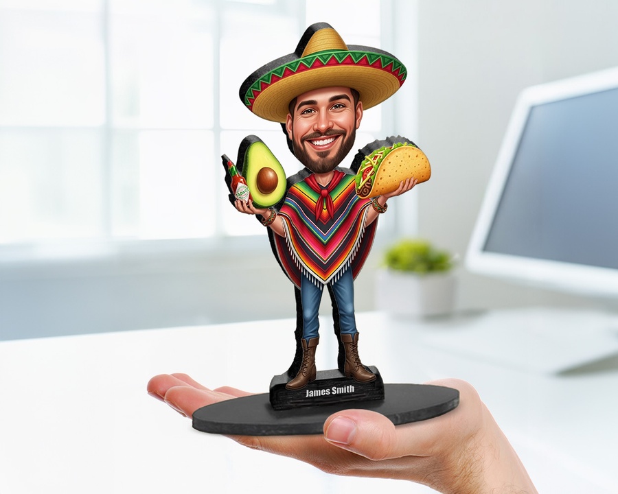 Taco King Sombrero figurine — custom personalized Culinary gift, premium wood 8 inches
