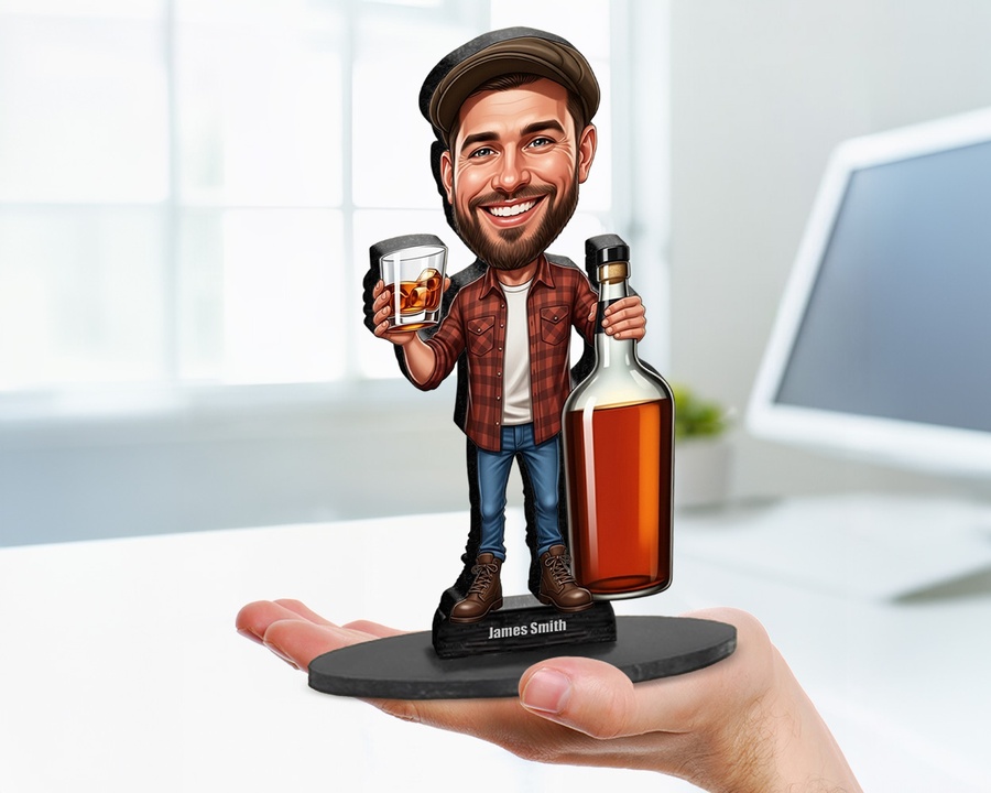 Whiskey Lover figurine — custom personalized Culinary gift, premium wood 8 inches