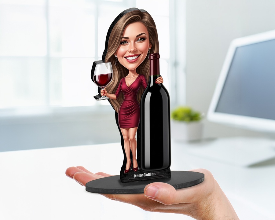 Wine Lover Bottle figurine — custom personalized Culinary gift, premium wood 8 inches