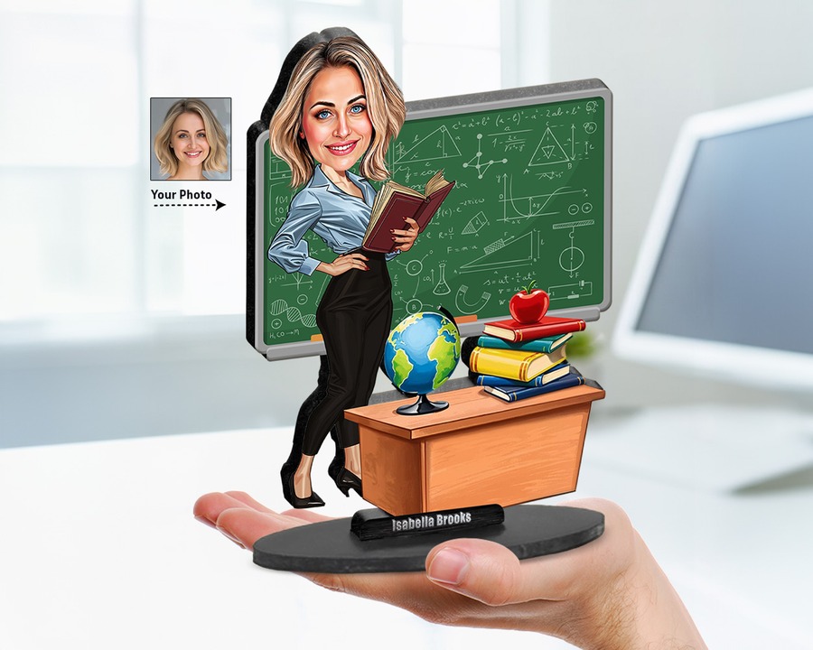 Geography Teacher figurine — custom personalized Education gift, premium wood 8 inches
