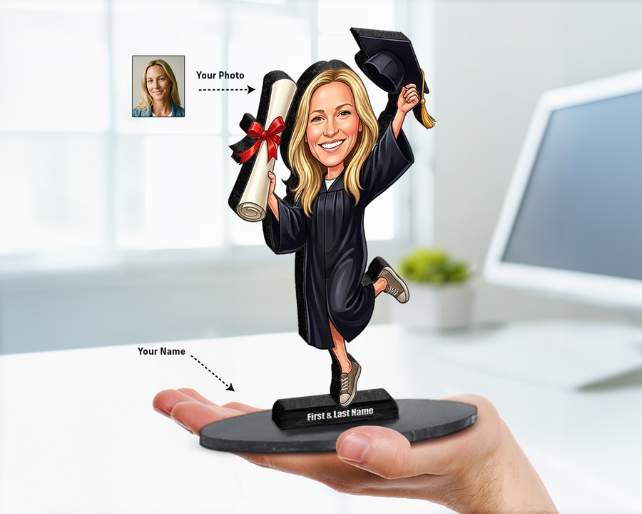 Graduate (Female) figurine — custom personalized Education gift, premium wood 8 inches