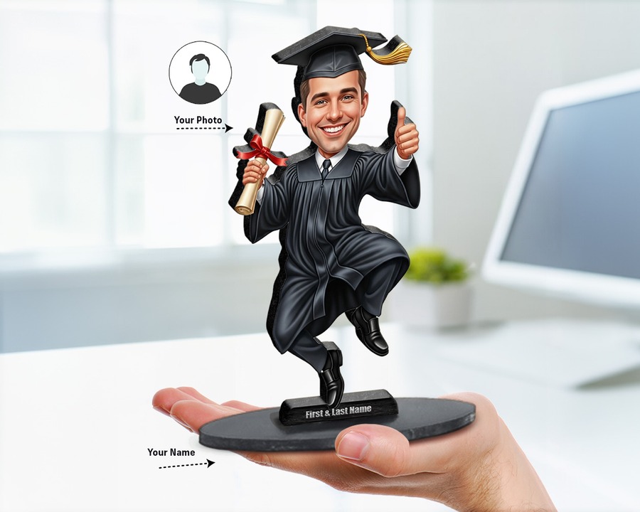 Graduate (Male) figurine — custom personalized Education gift, premium wood 8 inches