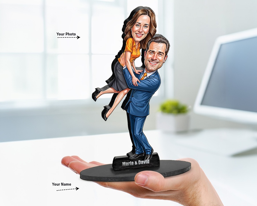 Couple — Piggyback figurine — custom personalized Family gift, premium wood 8 inches