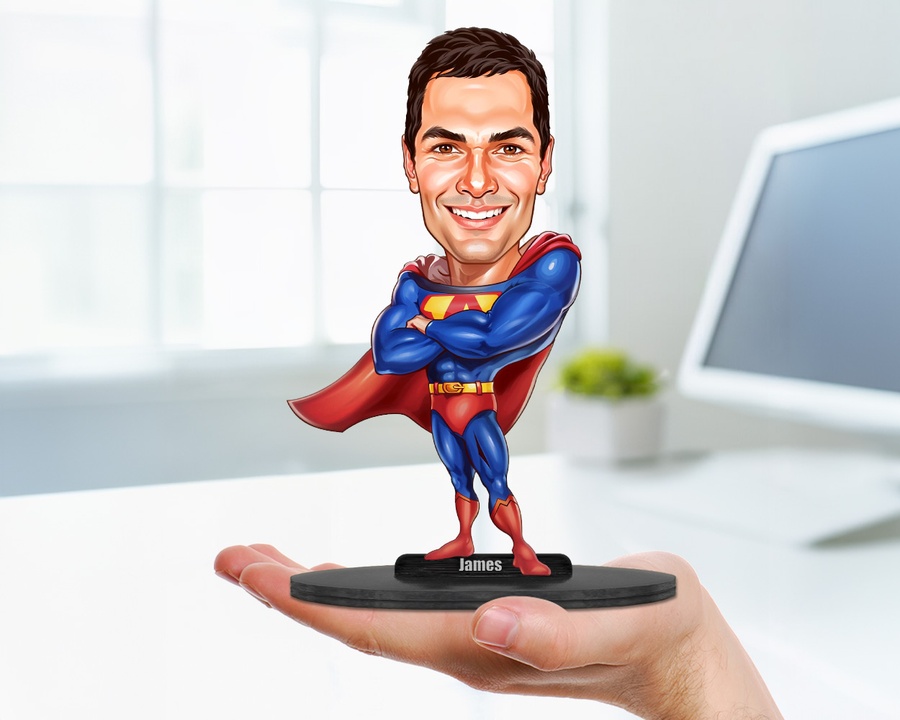 Superhero Male — Flying figurine — custom personalized Family gift, premium wood 8 inches