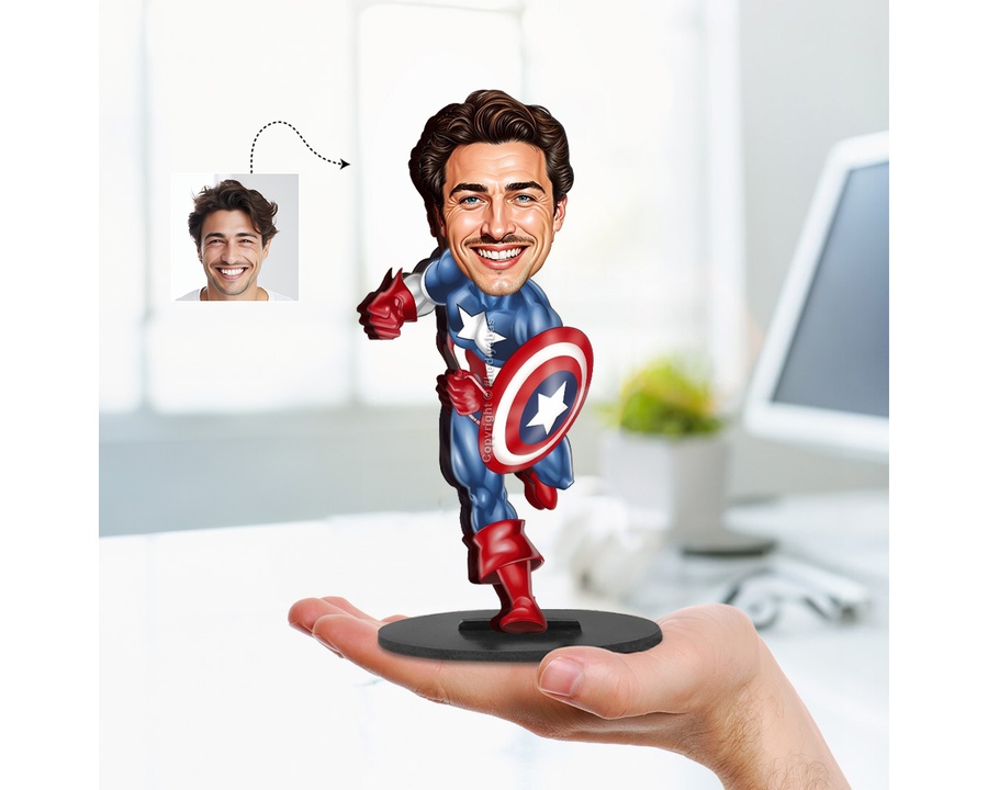 Superhero Male — Shield figurine — custom personalized Family gift, premium wood 8 inches
