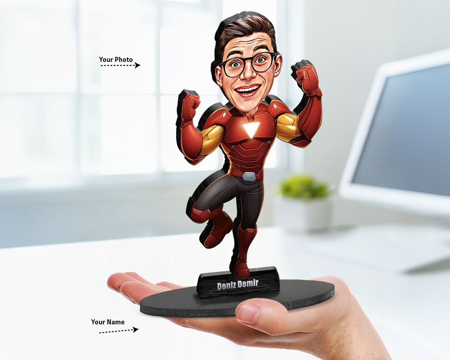 Superhero Male — Web Slinger figurine — custom personalized Family gift, premium wood 8 inches