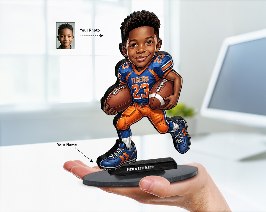 Football Player Boy figurine — custom personalized Family gift, premium wood 8 inches