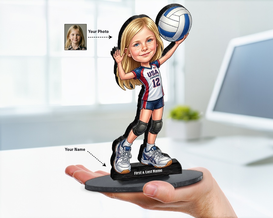 Volleyball Player Girl figurine — custom personalized Family gift, premium wood 8 inches