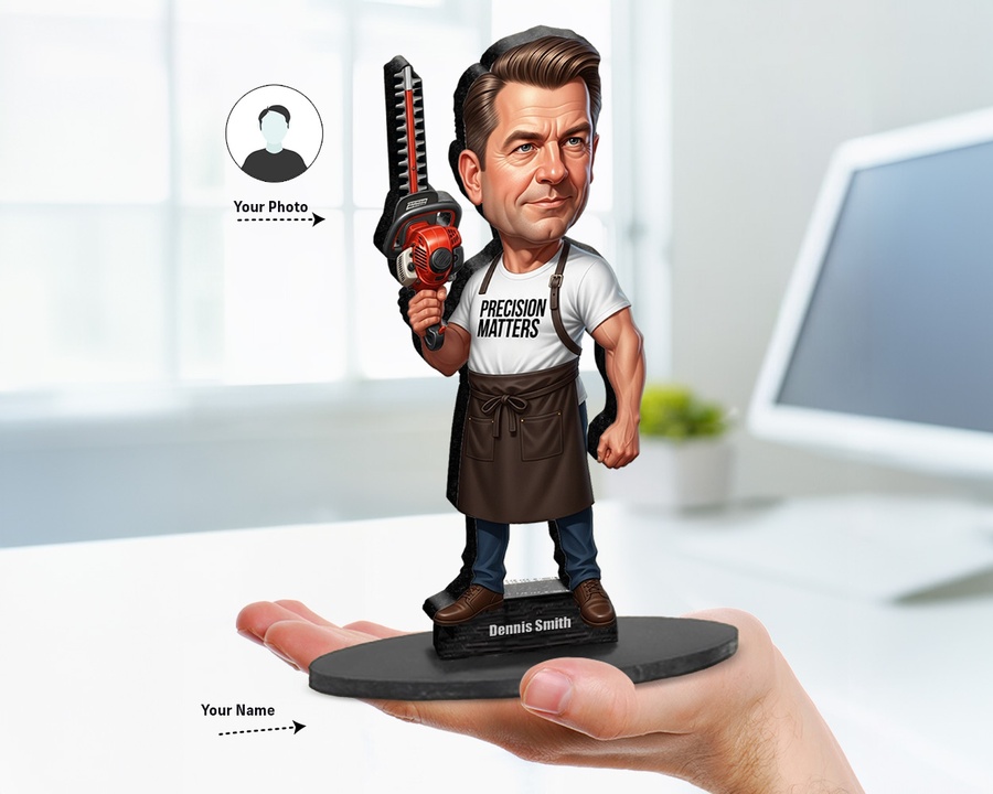 Barber — Hedge Trimmer figurine — custom personalized Business gift, premium wood 8 inches