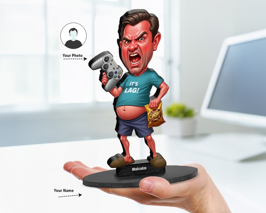 Gamer Controller figurine — custom personalized Funny gift, premium wood 8 inches