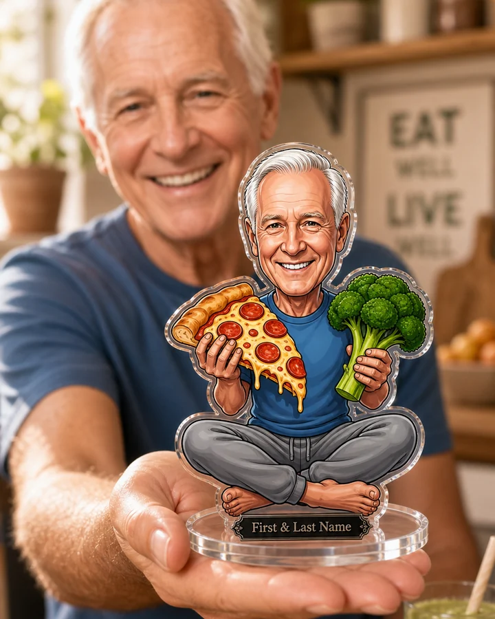 Pizza & Broccoli Lover figurine — custom personalized Funny gift, premium wood 8 inches