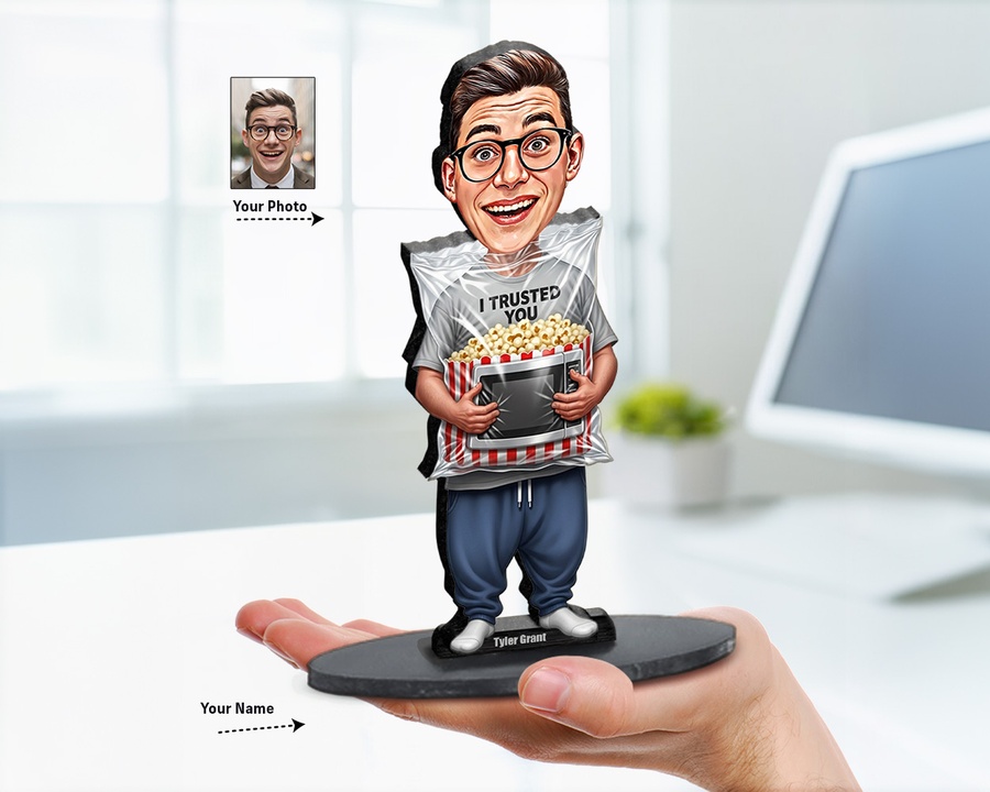 Popcorn Lover Movie figurine — custom personalized Funny gift, premium wood 8 inches