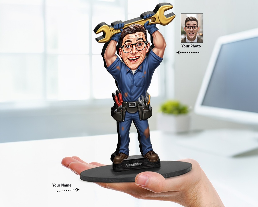 Repairman — Toolbox figurine — custom personalized Business gift, premium wood 8 inches